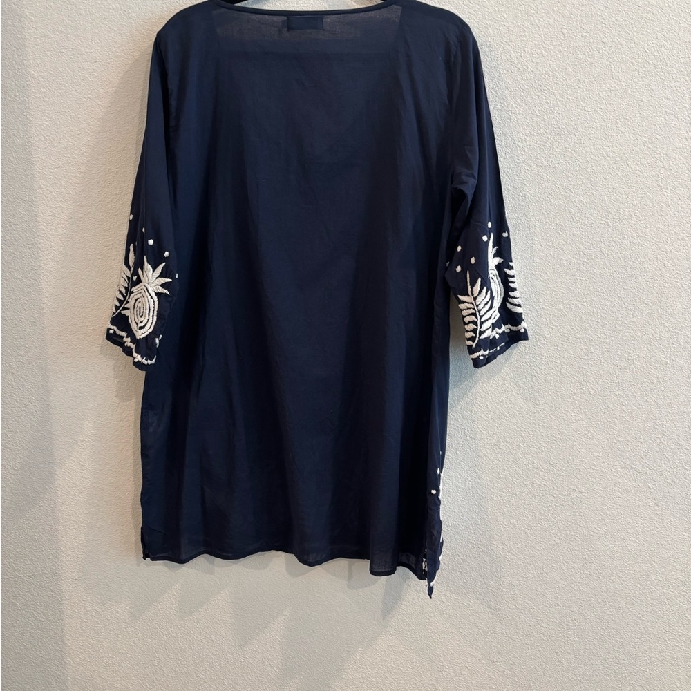 Navy Embroidered V-Neck Women’s Swim Coverup - Picture 5 of 7